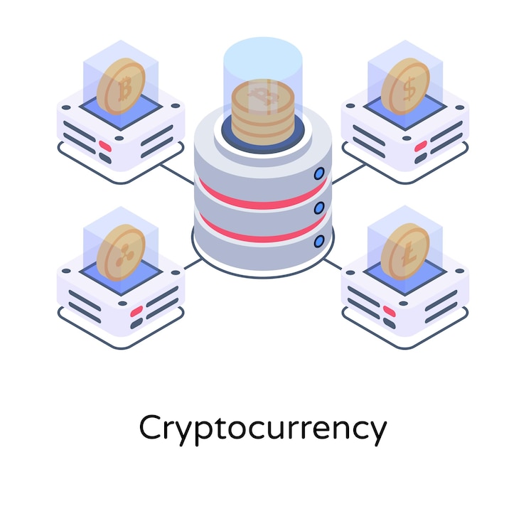 Vector gte hold on this isometric illustration of cryptocurrency