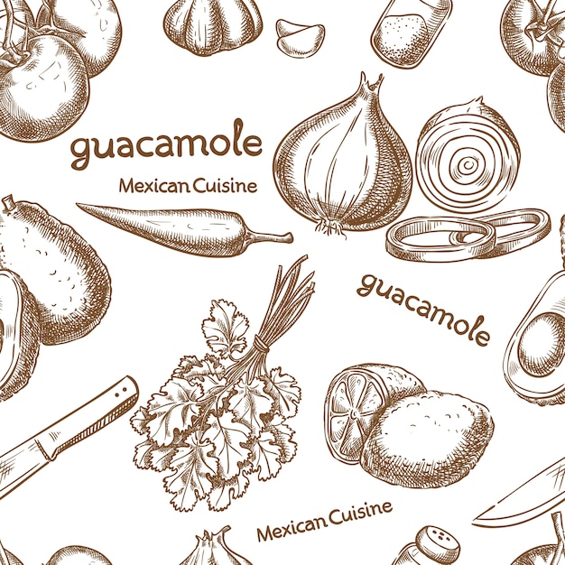 Guacamole, ingredients of the food seamless