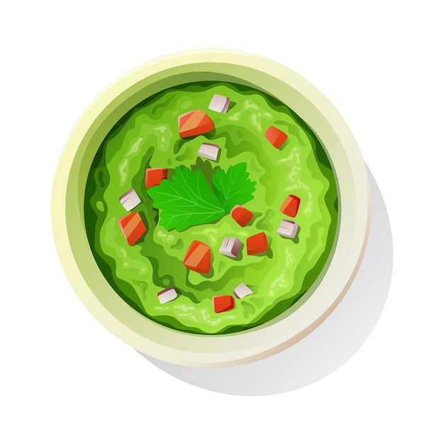 Vector guacamole saus in een ronde schaal op een witte achtergrond