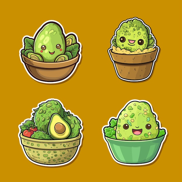 Adesivo guacamole colori freddi illustrazione clipart kawaii