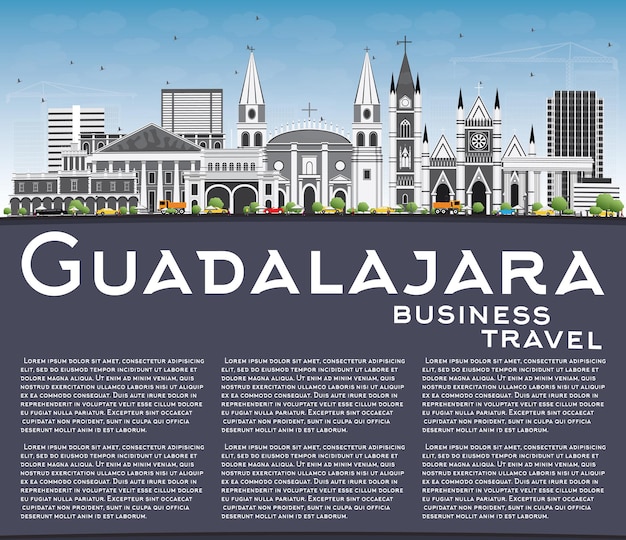 Guadalajara Skyline with Gray Buildings Blue Sky and Copy Space Vector Illustration