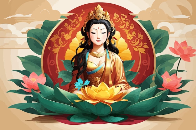 Vector guanyin is a bodhisattva illustration tibetan background