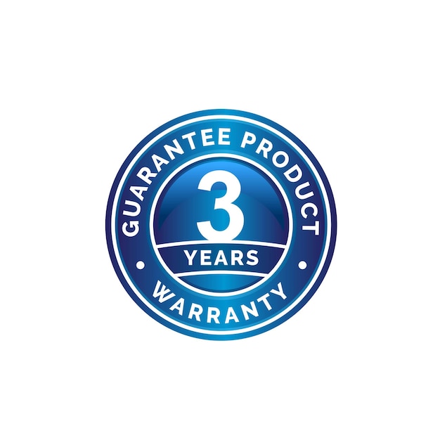 Guarantee seal in blue circle shapes with text 3 years warranty