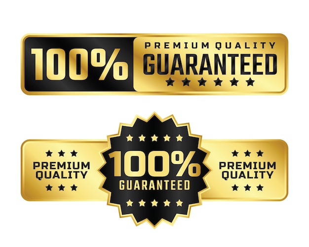 Guaranteed badge logo vector with black and gold color for product label