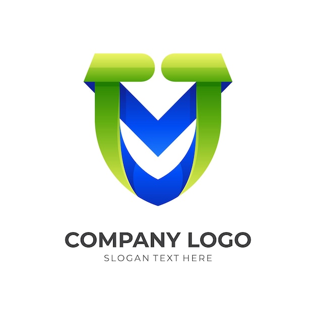 Vector guard logo template with 3d blue and green color style