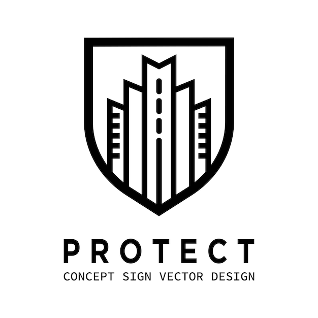 Логотип бизнес-концепции охранного щита Защитный значок безопасности Знак защиты Символ защиты здания Знак безопасности Значок безопасности Корпоративная идентичность Векторная иллюстрация