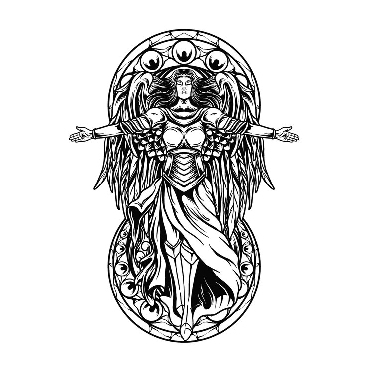 Vector guardian angel black and white