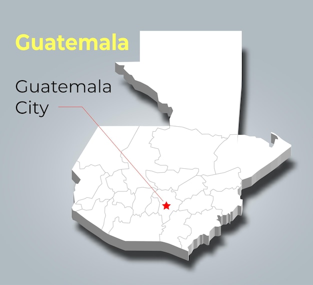 3D-карта Гватемалы с границами регионов и ее столицы