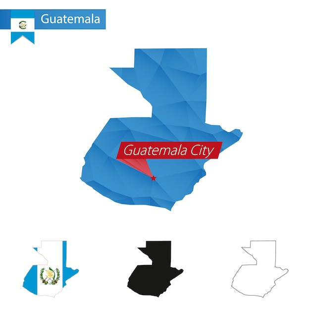 Vector guatemala blue low poly map with capital guatemala city
