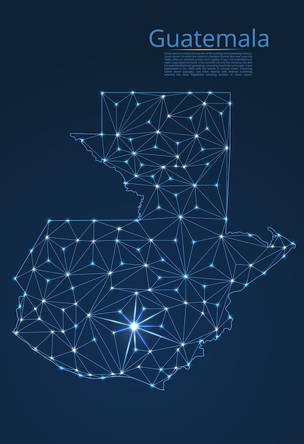 Mappa della rete di comunicazione del guatemala immagine vettoriale low poly di una mappa globale con luci a forma di città