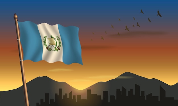 Vector guatemala flag glow in sunset background