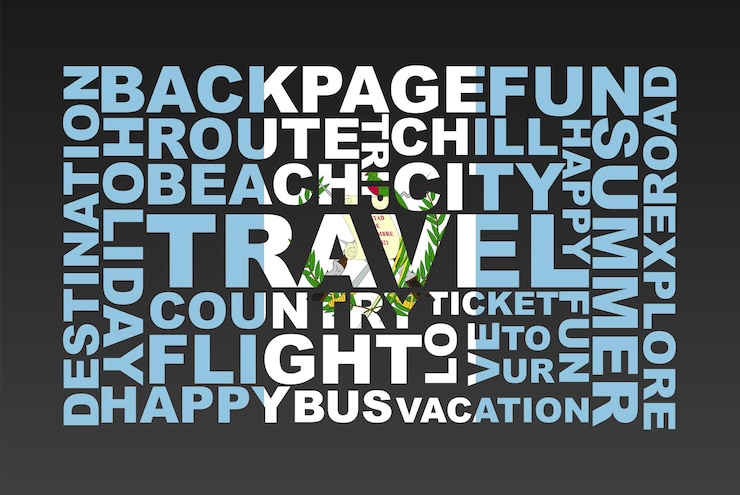 Vector guatemala flag shape of travel keywords, travel concept, abroad vacation idea, simple flat design