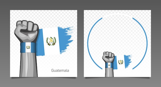 グアテマラ グランジ フラグ愛国的な勝利フレーム バナー セット手を空中に上げて独立記念日