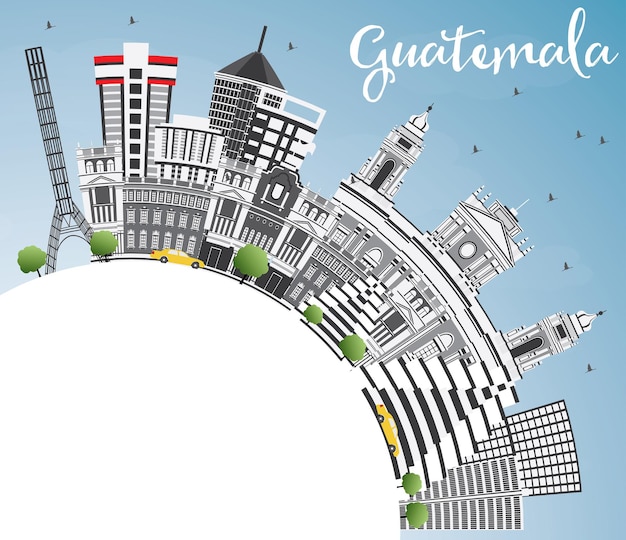 Guatemala Skyline with Gray Buildings, Blue Sky and Copy Space. Vector Illustration. Business Travel and Tourism Concept with Modern Architecture. Image for Presentation Banner Placard and Web Site.