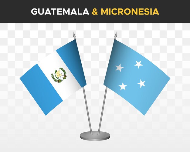 グアテマラ対ミクロネシア デスク フラグ モックアップ分離 3 d ベクトル イラスト テーブル フラグ