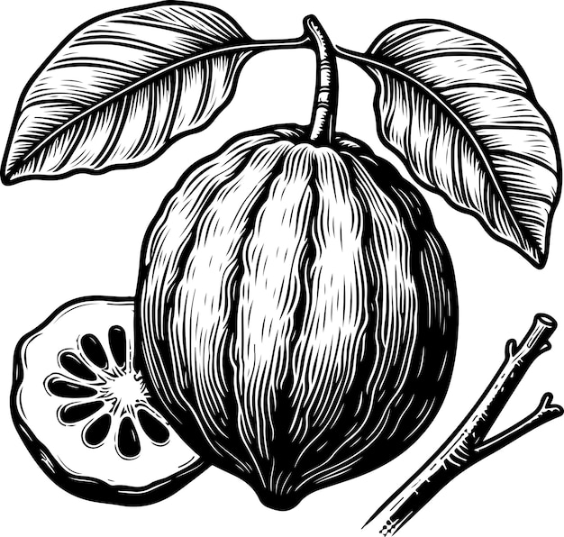 Vector guava black outline illustration coloring book