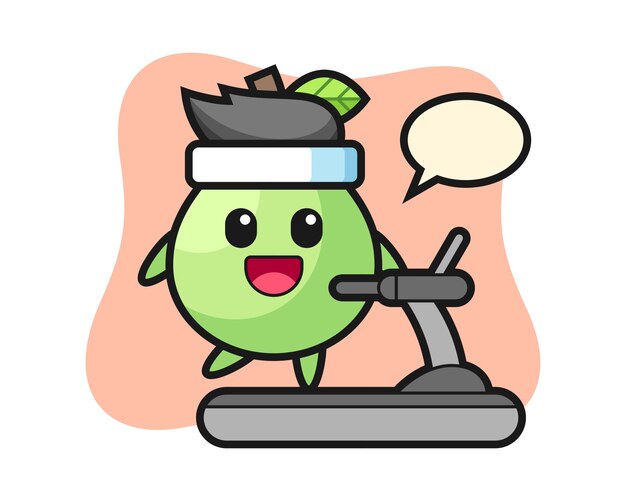 Guava cartoon character walking on the treadmill, cute style  for t shirt, sticker, logo element