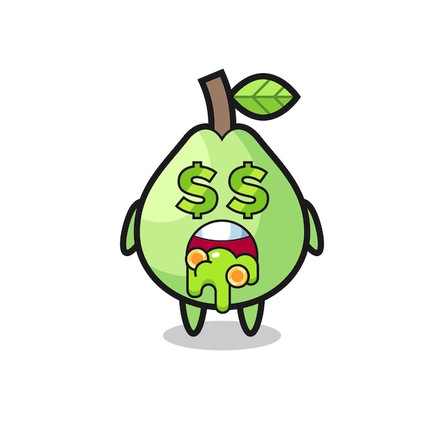 Vector guava character with an expression of crazy about money
