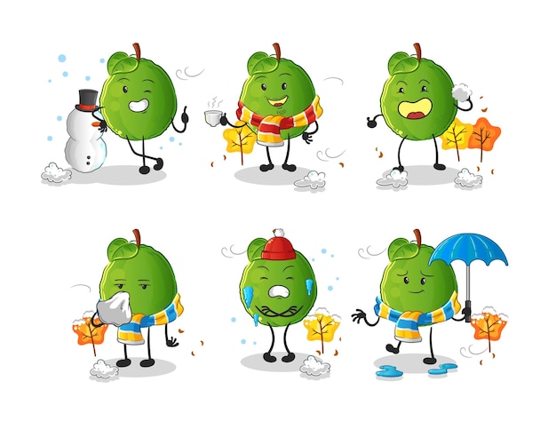 Guava in cold weather character mascot vector