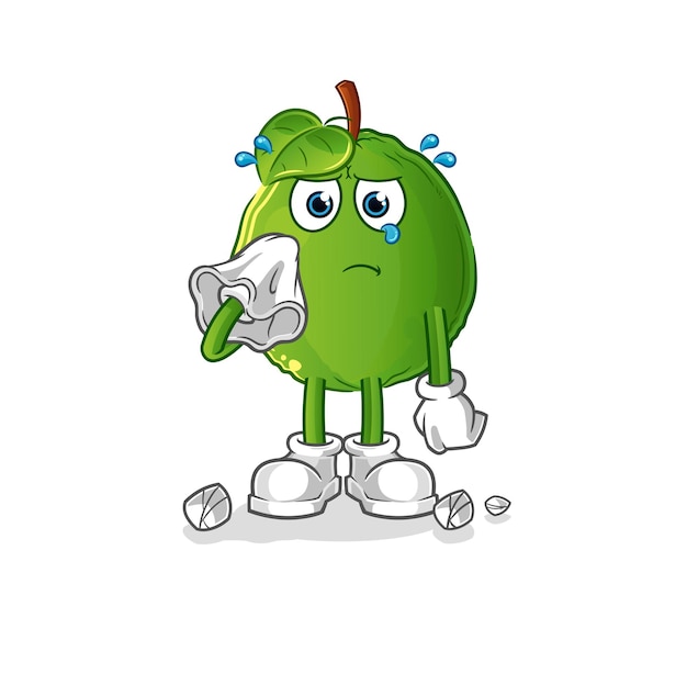 Guava cry with a tissue. cartoon mascot vector