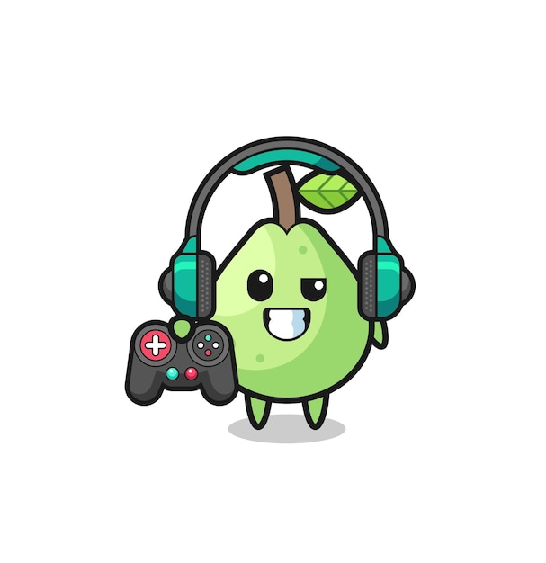 Guava gamer-mascotte met een schattig ontwerp van een gamecontroller