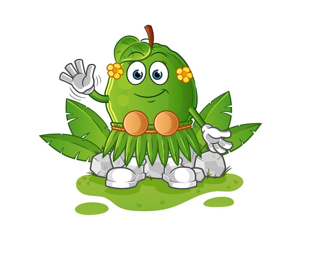 гуава гавайский машущий персонаж. мультфильм талисман вектор
