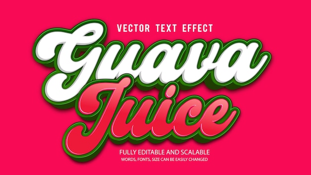 Guava Juice 3d editable text effect vector with cute background