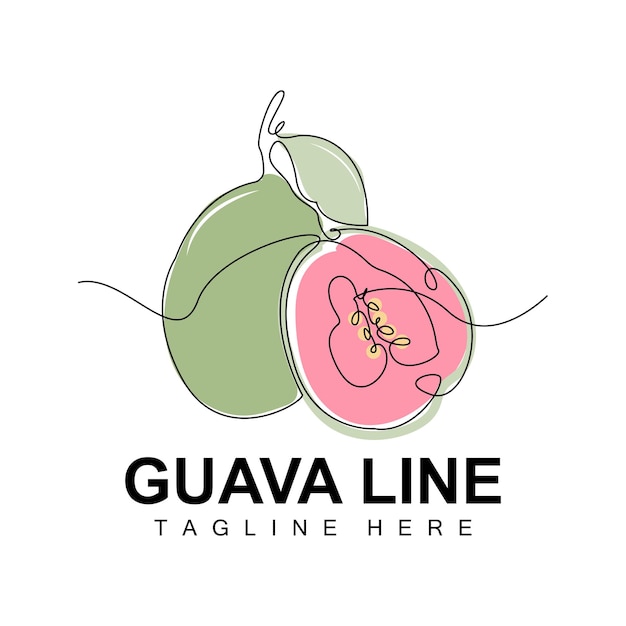 グアバ ロゴ デザイン ベクトル ライン スタイル フレッシュ フルーツ マーケット イラスト ビタミン工場