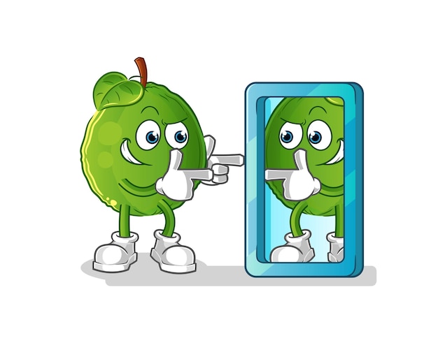 Guava looking into mirror cartoon. cartoon mascot vector