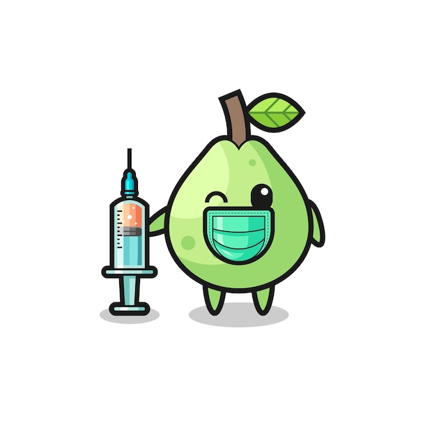 Guava mascot as vaccinator cute design
