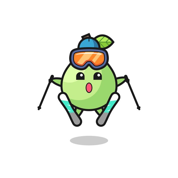 Guava mascot character as a ski player , cute style design for t shirt, sticker, logo element