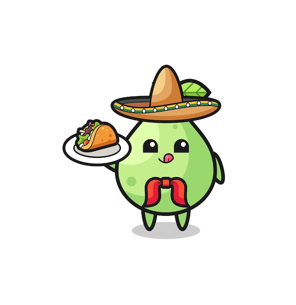 Guava Mexican chef mascot holding a taco cute design