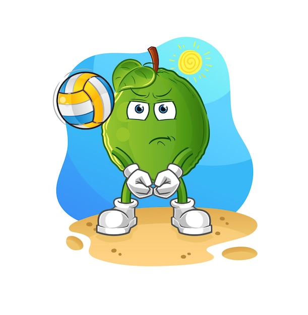Guava gioca mascotte di pallavolo. vettore dei cartoni animati