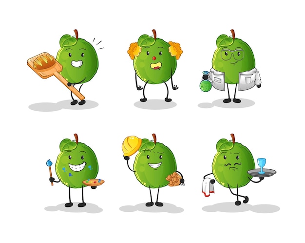 Guava profession set character. cartoon mascot vector