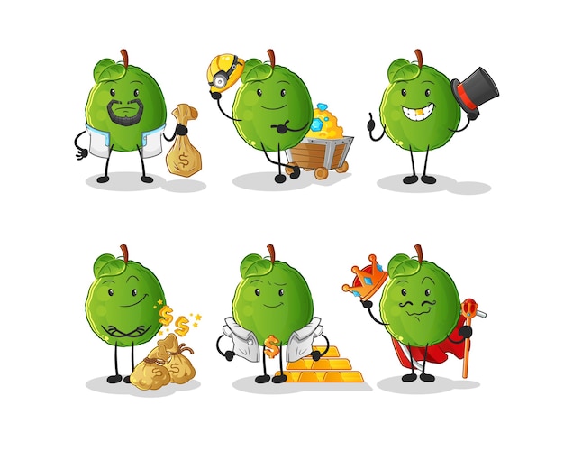 Carattere di gruppo ricco di guava. vettore mascotte dei cartoni animati