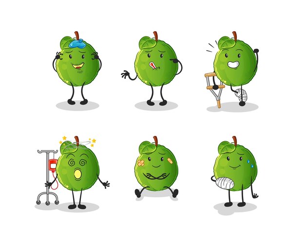 Guava sick group character. cartoon mascot vector