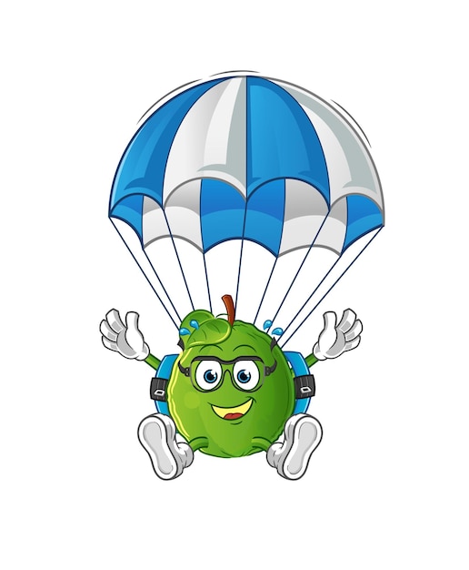 Guava skydiving character. cartoon mascot vector