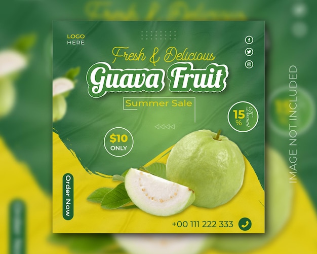 Guava social media template design and promotional instagram post