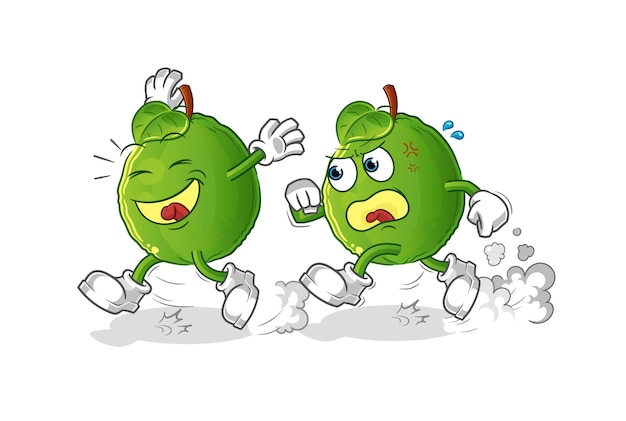 Guava spel achtervolging cartoon. cartoon mascotte vector
