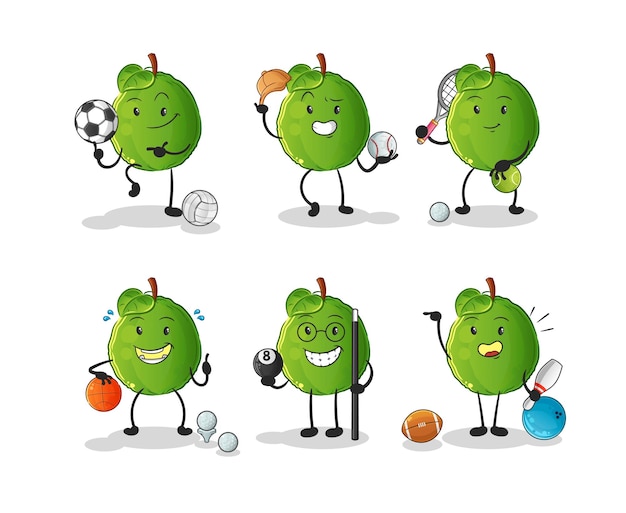 Guava sport set character. cartoon mascot vector