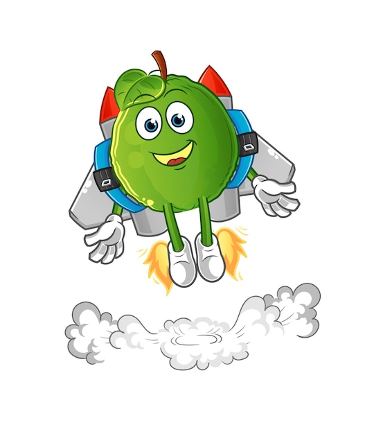 Guava with jetpack mascot. cartoon vector