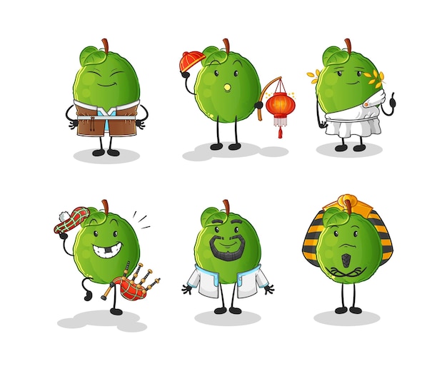 Guava world culture group. cartoon mascot vector