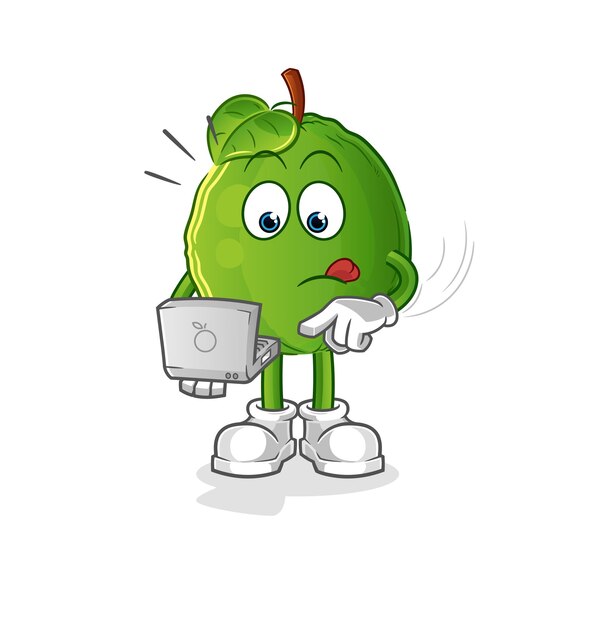 Guave met laptop mascotte. cartoon vector