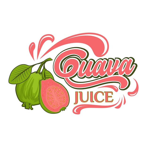 guave vruchtensap logo-ontwerp met vers guave fruitpictogram met waterplons Perfect voor dranklabel