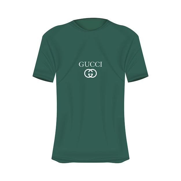 Vettore logo gucci mockup di maglietta nei colori verdi mockup di camicia realistica con maniche corte modello di maglietta vuota con spazio vuoto per il design marchio gucci