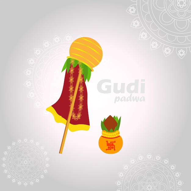 Gudi Padwa 축 하 (음력 설날), 벡터 일러스트 레이 션.