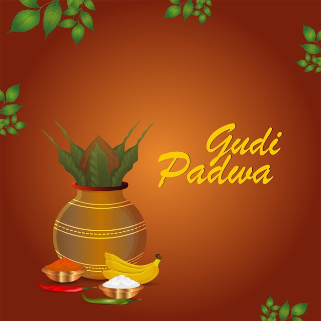 Vector gudi padwa creatieve traditionele kalash met bamboe