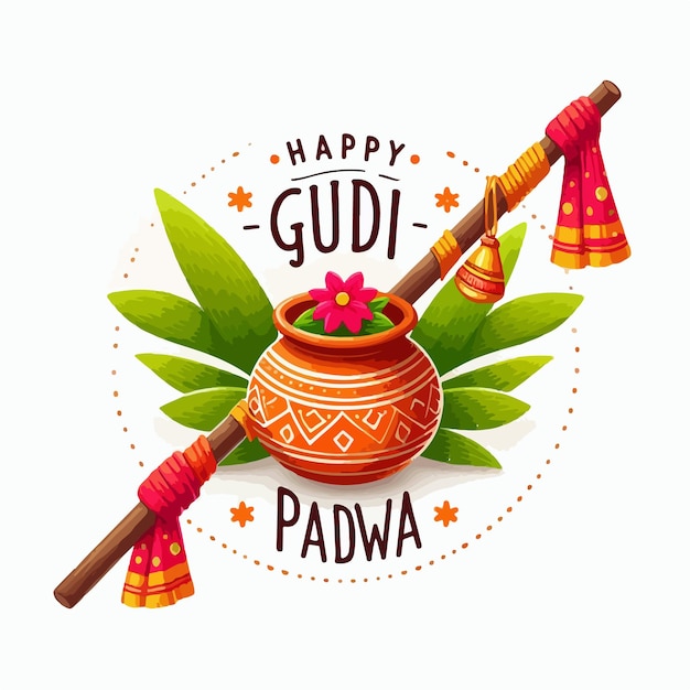 Vector gudi padwa lunar new year celebration in maharashtra of india