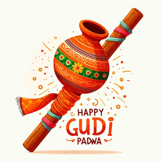 Vector gudi padwa lunar new year celebration in maharashtra of india