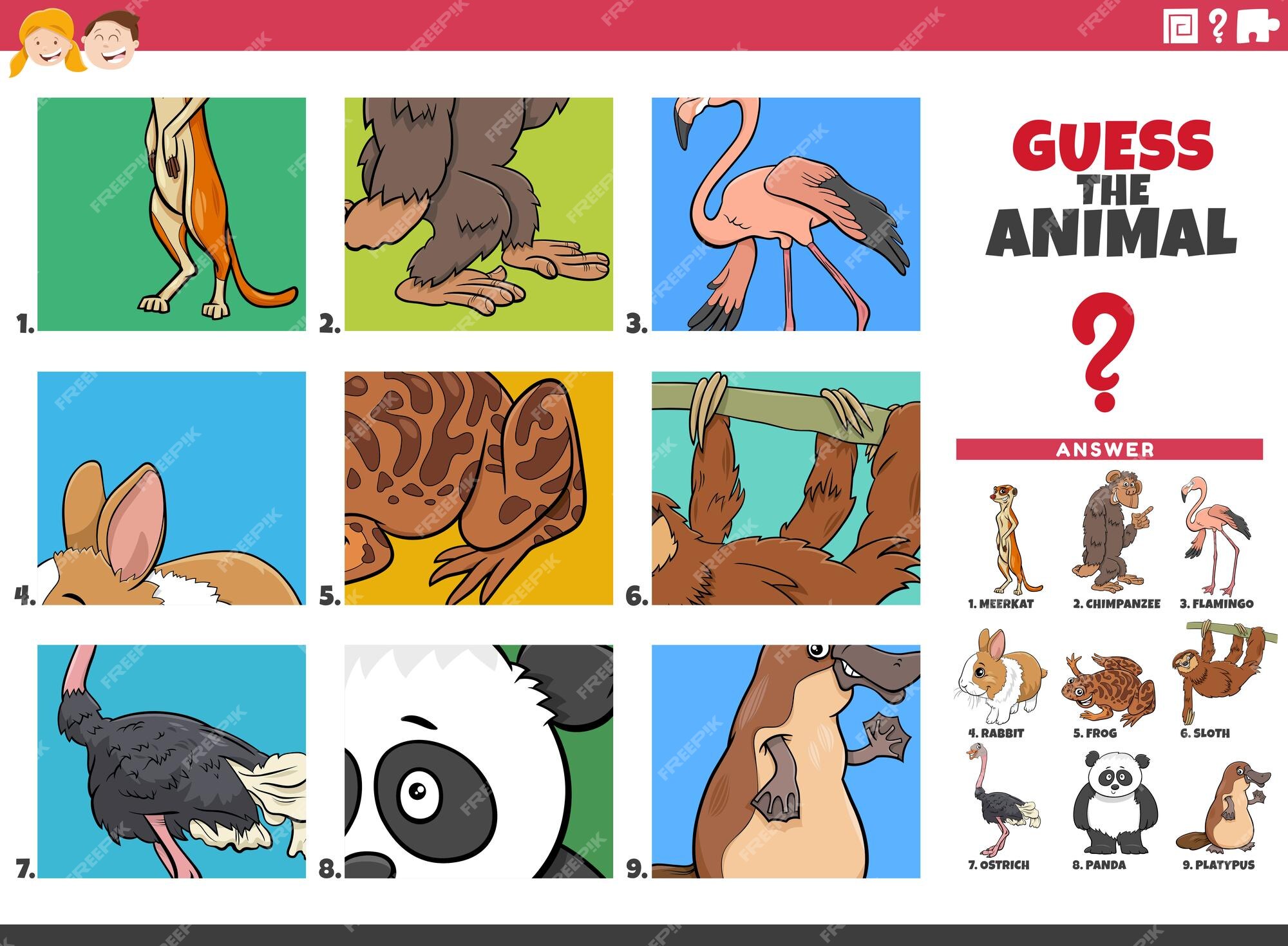 Premium Vector | Guess cartoon animals educational game for children Premium Vector | Guess cartoon animals educational game for children